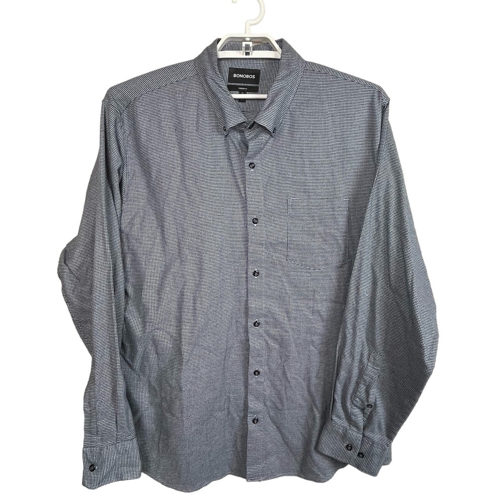 Bonobos Standard Fit Men's Size XXL Blue Gray Houndstooth Button Up L/S Shirt